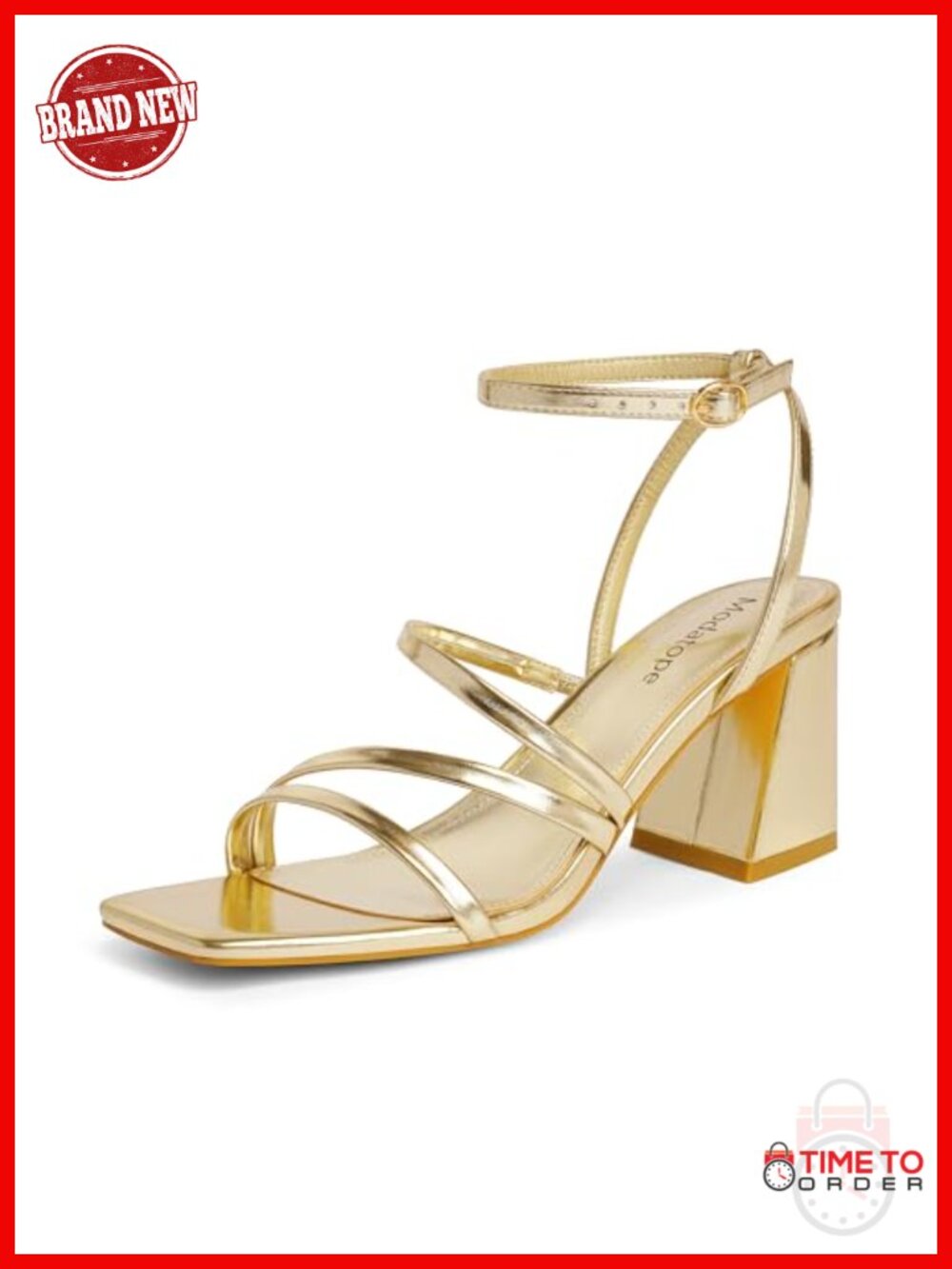 Chunky Block Heel Strappy Square Toe Sandals Prom Heeled